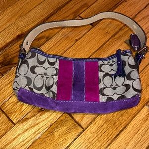 2 for 40 🙌🏻 Small coach shoulder bag tan with purple & pink suede